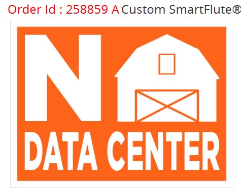 No data center. White lettering and a barn silhouette on an orange background.